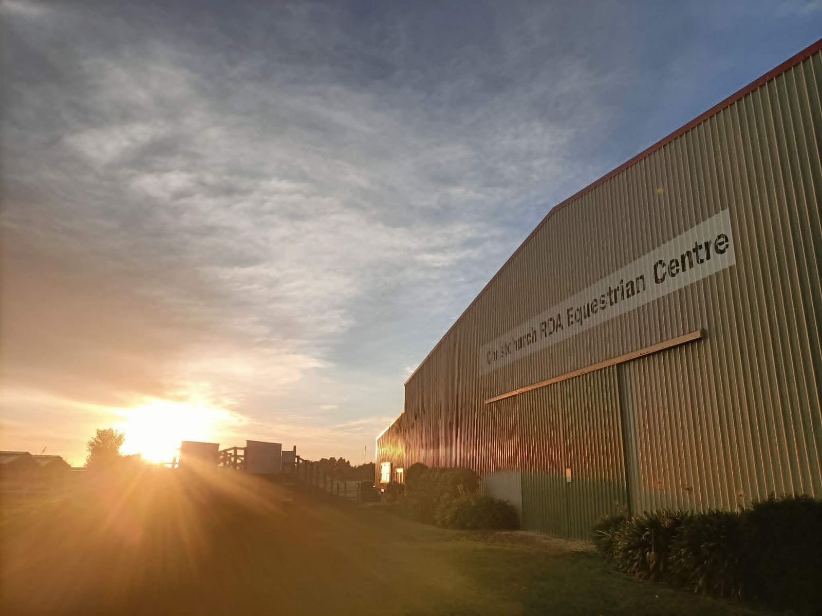 The arena building at sunrise